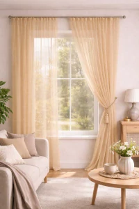 Luxusní voálová záclona VICTORIE běžová , v. 70 až 290 cm, š. 300 cm až 500 cm