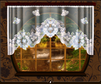 Oblouková záclona levná Pohádka - s jemným barevným vzorem.