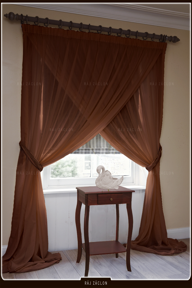 Voálová záclona hotová ELISS hnědá  - hotová záclona.