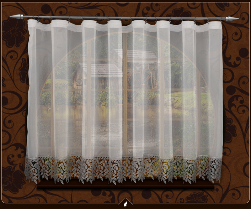 Voálová záclona hotová LEJLA s velkou šedou krajkou  - hotová záclona.