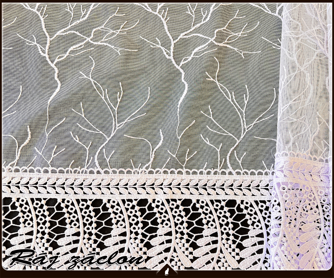 Hotová záclona bílá - Strom života s krajkou.