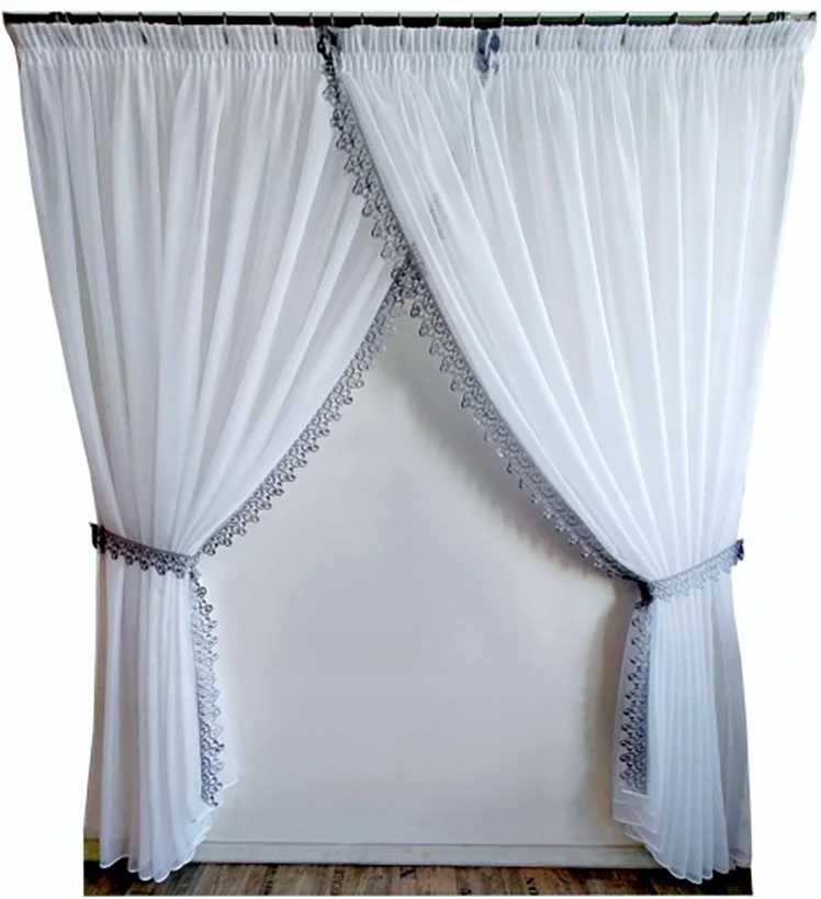 Voálová záclona hotová Alexandra s  šedou krajkou a lemováním !