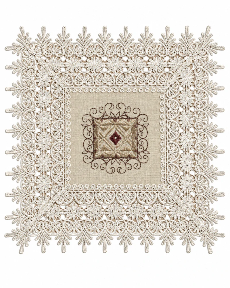 Krajková dečka na stůl 30 × 30 cm – krémová vyšívaná