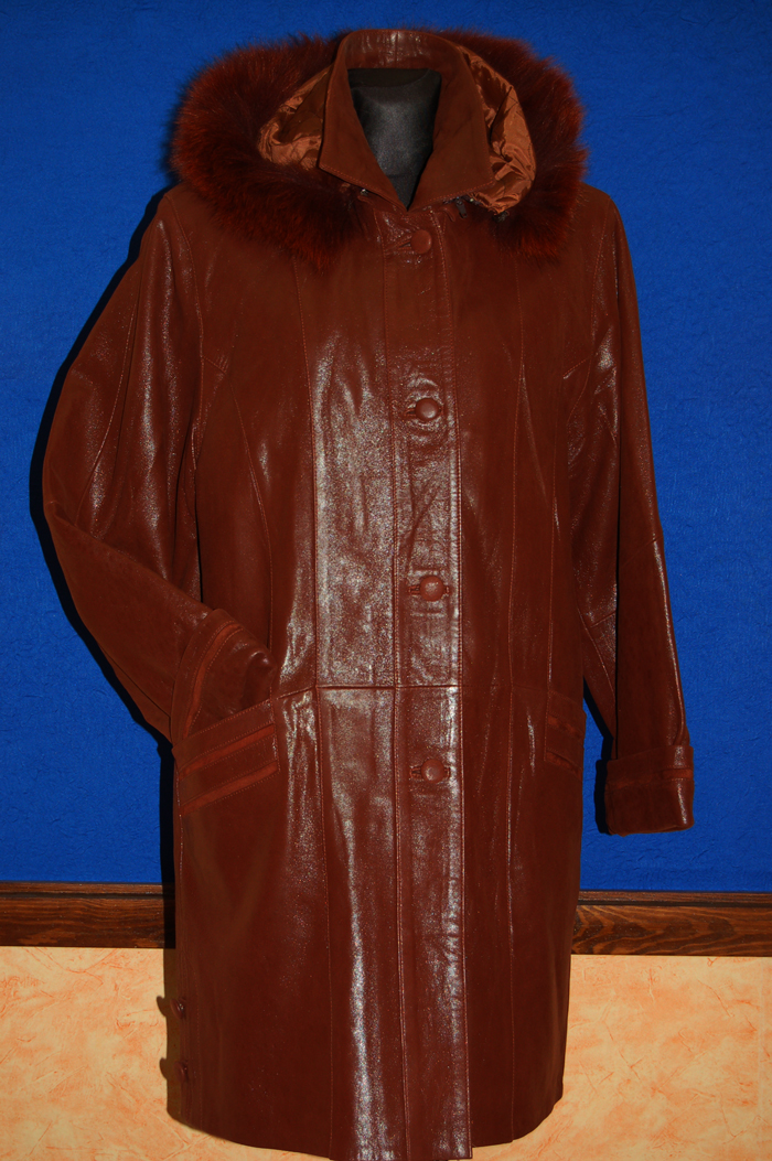 Dámský kožený kabát hnědý - poslední kus.