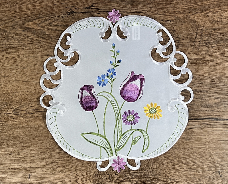 Vyšívaný ubrus kulatý malý Tulipán - Ø 30cm
