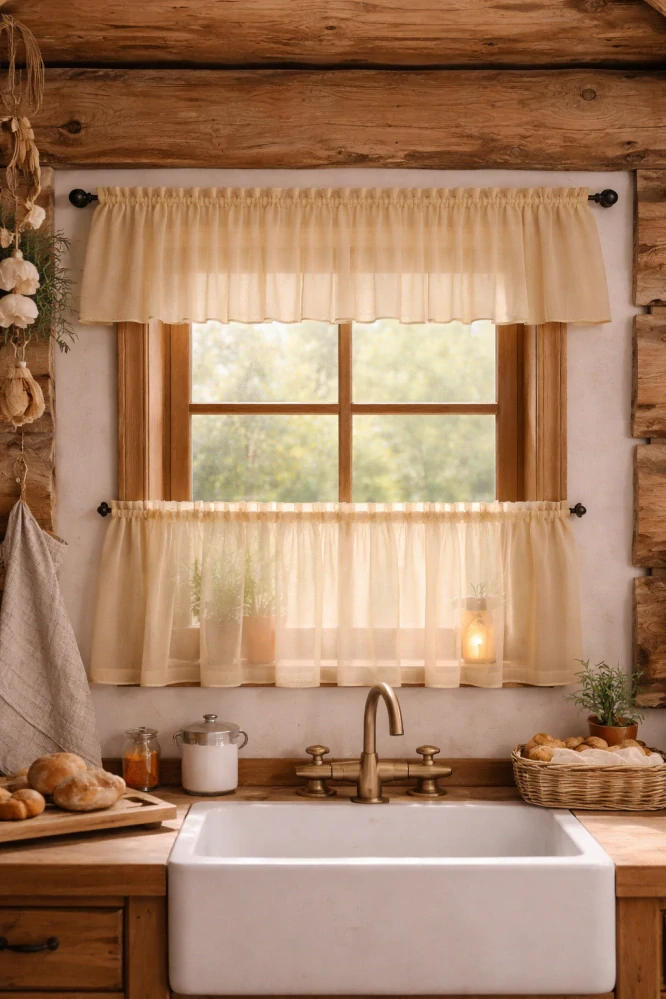 Béžová voálová záclona Michaela s lemovkou – hotová záclona na míru | česká výroba