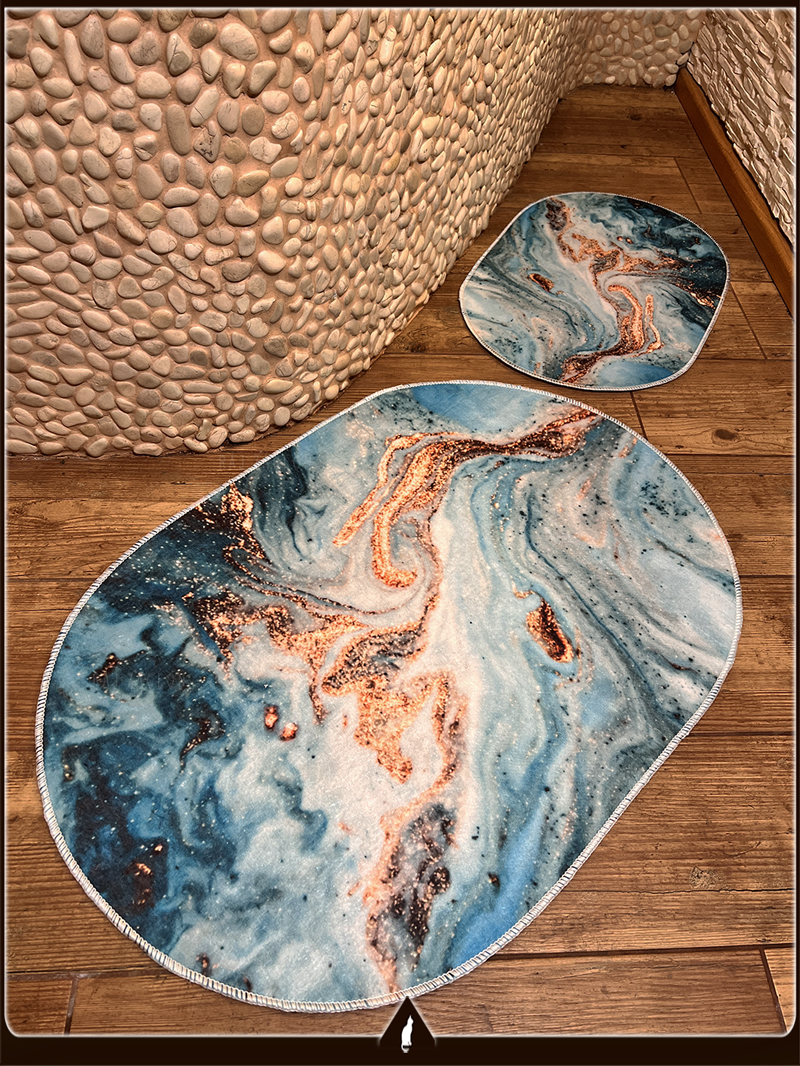 Koupelnová sada předložek Mramor tyrkys 60 x 90 + 60 x 40 cm.