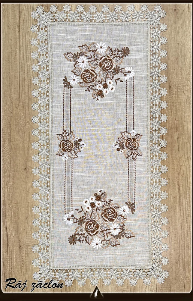 Vyšívaný ubrus Růže s krajkou 60x120 cm
